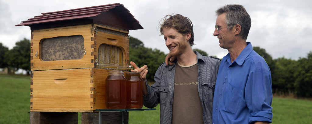 BRIGHT SPARKS: Father and son inventing team Cedar and Stuart Anderson with their Flow Hive that could be a revolution in beekeeping around the world. BRIGHT SPARKS: Father and son inventing team Cedar and Stuart Anderson with their Flow Hive that could be a revolution in beekeeping around the world.